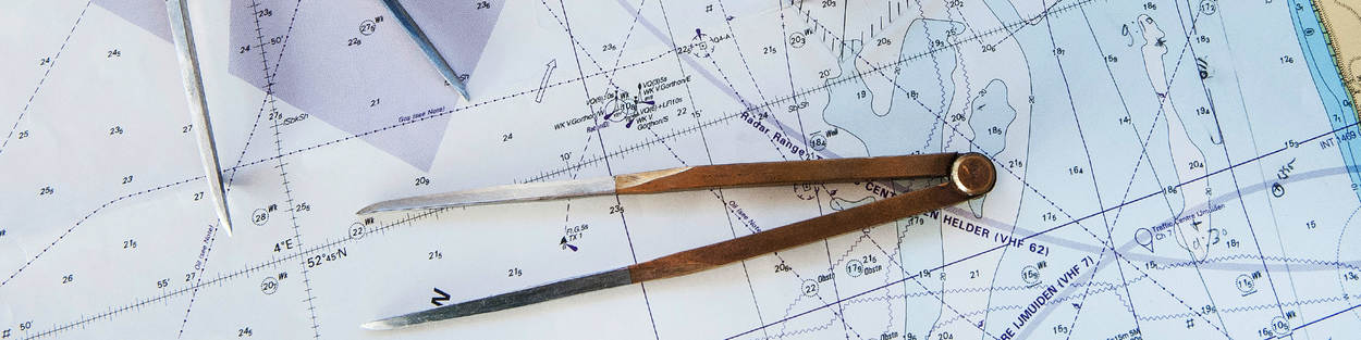 Chart of the North Sea with 2 pairs of compasses.