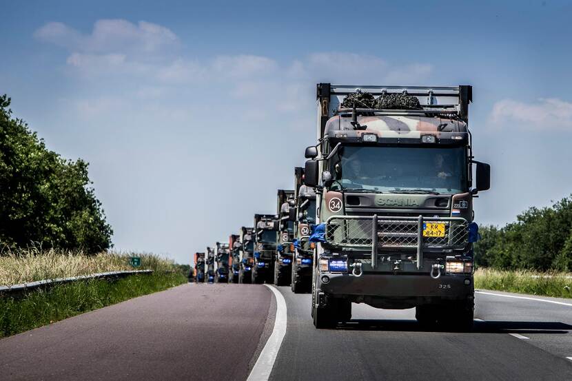Military convoy on the road (2015).
