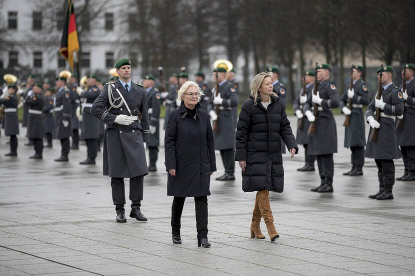 Minister of Defence Kajsa Ollongren and her German counterpart Christine Lambrecht.