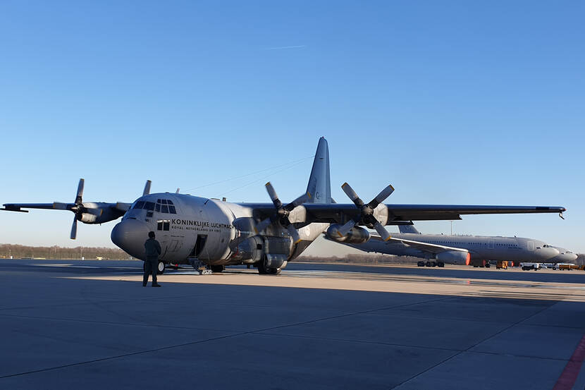 The C-130 containing military goods that has since set off for Ukraine.