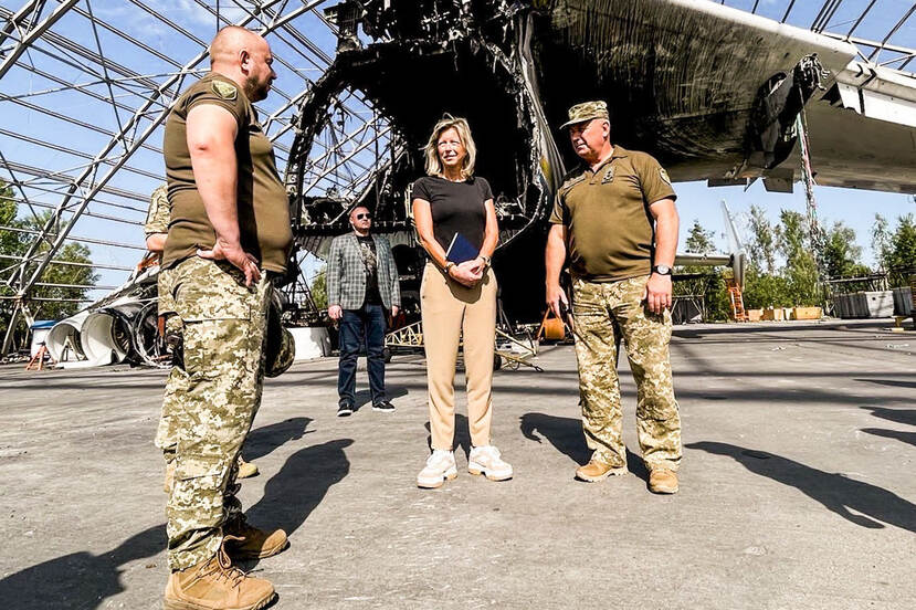 Minister Ollongren at Hostomel Airport.