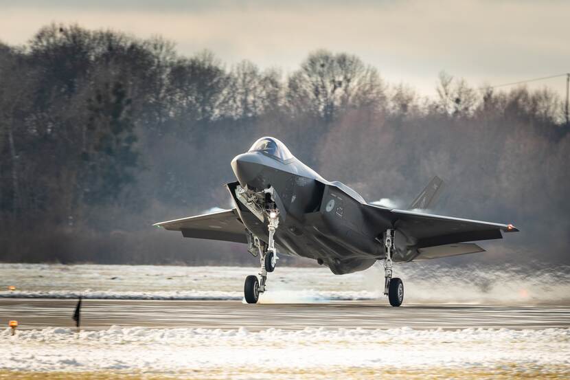 A landing fighter jet.