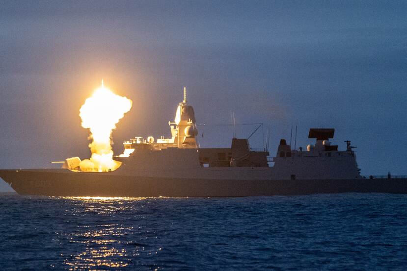 HNLMS Tromp fires missiles during Formidable Shield.