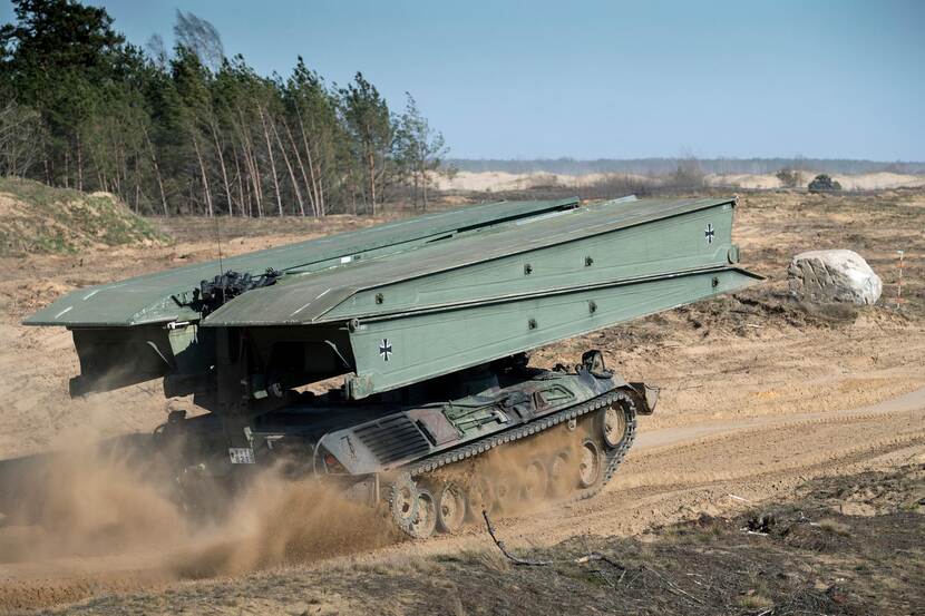 A bridge-laying Leopard 1 tank.