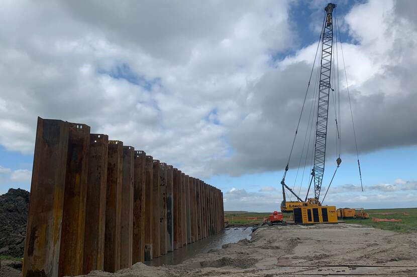 A construction pit for the removal of the airplane wreck