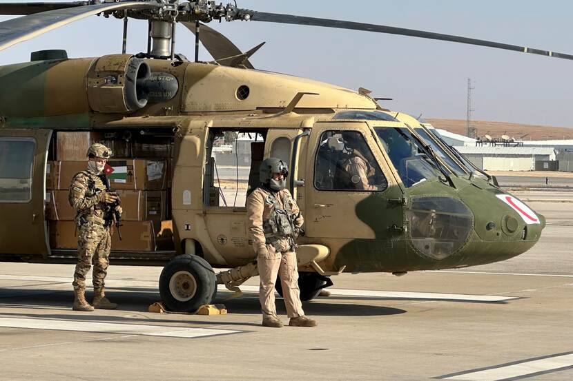 Helicopter on landing strip airport Amman