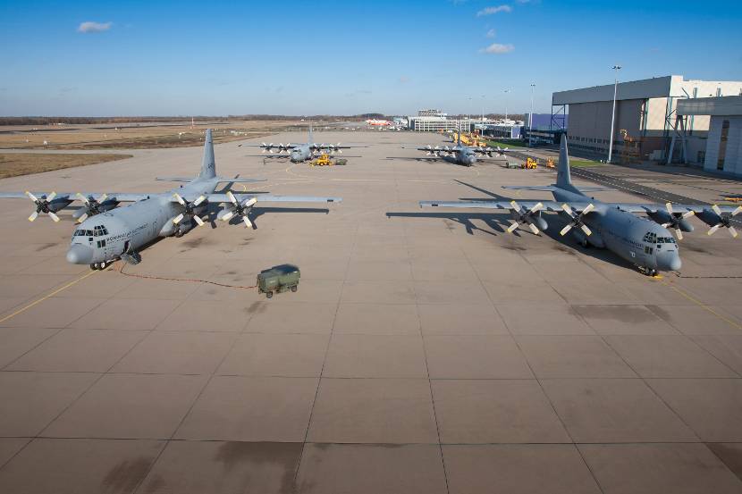 4 C-130 Hercules at Eindhoven Air Base.