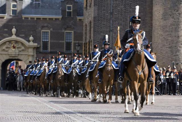 The RNLM Mounted Brigade at the Dutch Parliament in The Hague.