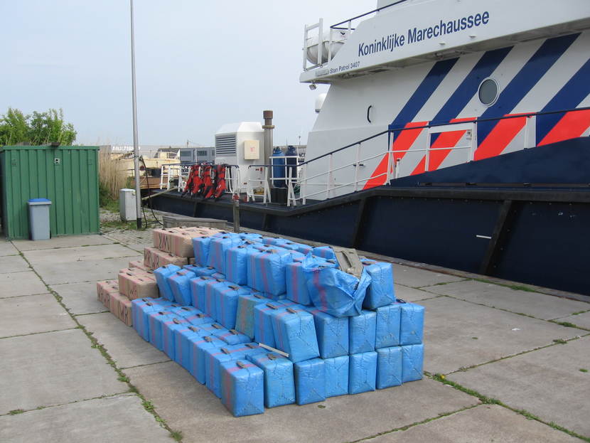 Seized drugs on a quay.