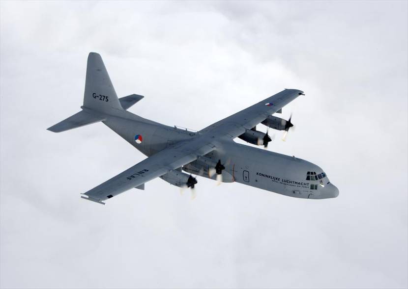 A C-130 Hercules cargo aircraft.