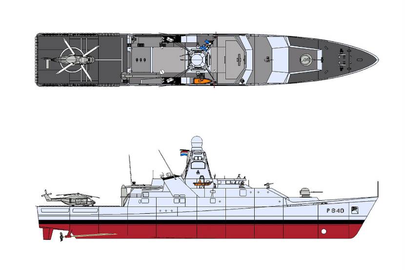 Model drawing of the ocean-going patrol vessel.