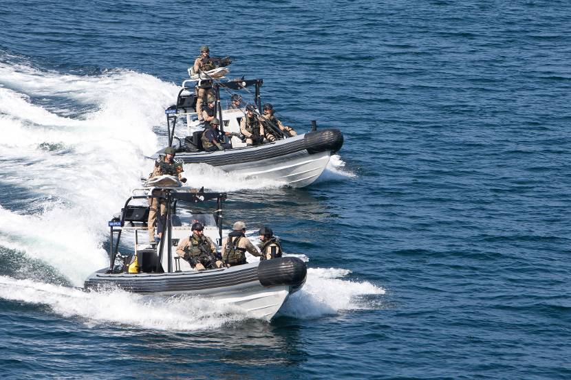 2 RHIB's (rigid hull inflatable boat) with a boarding team during counter-piracy mission Atalanta.