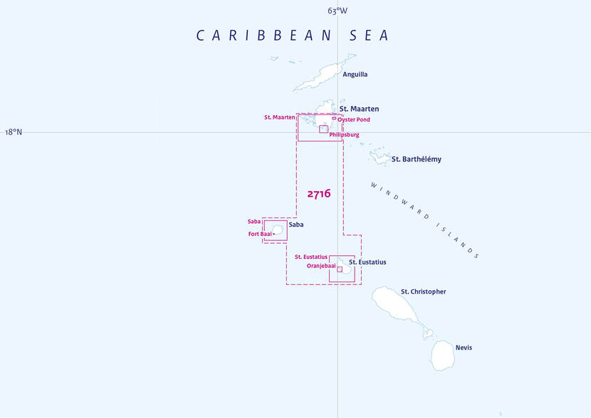 Nautical chart of the Caribbean Sea, Sint Maarten, Sint Eustatius and Saba.