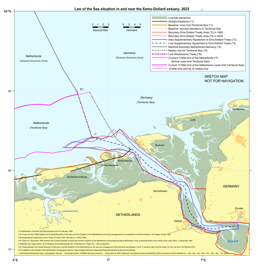 Chart with Law of the Sea situation around the Eems−Dollard estuary, 2023.