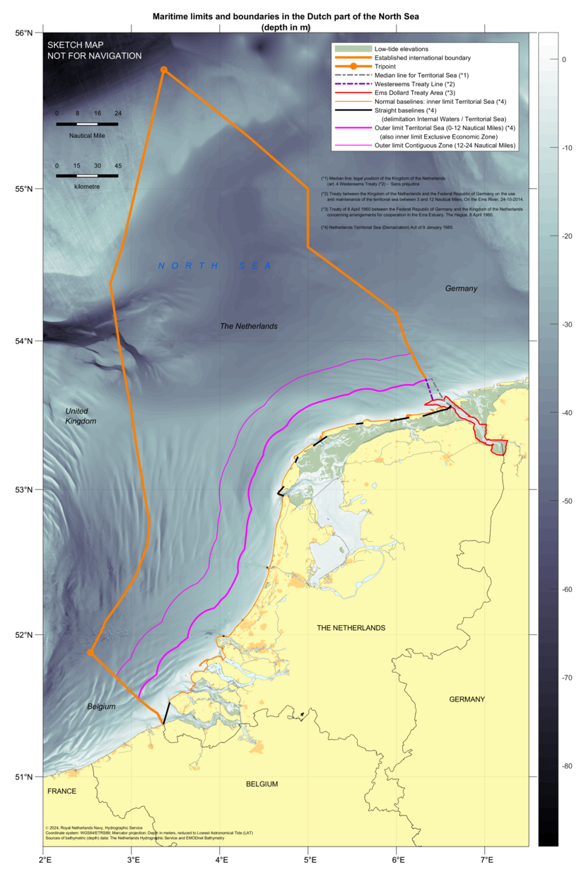 Chart: maritime zones in the Dutch part of the North Sea (depth).
