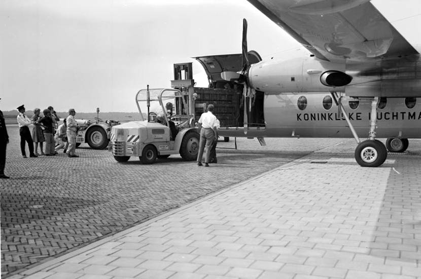 The F-27 Troopship being loaded up with 2.7 tons of medicines.