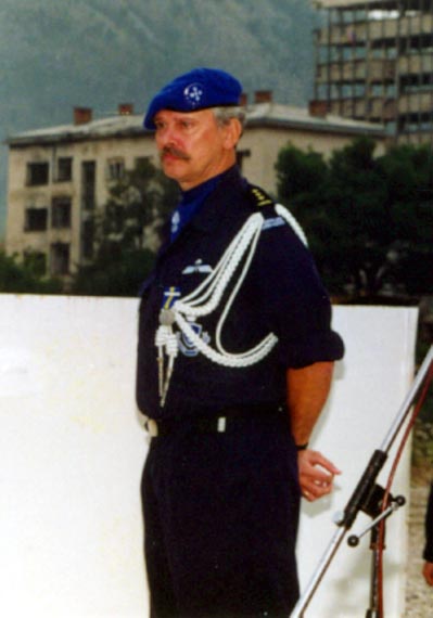 Colonel P.K.J. Lambrechtse, commander of the WEU police force in Bosnia, during the handover of tasks to the commander of the United Nations International Police Taskforce.