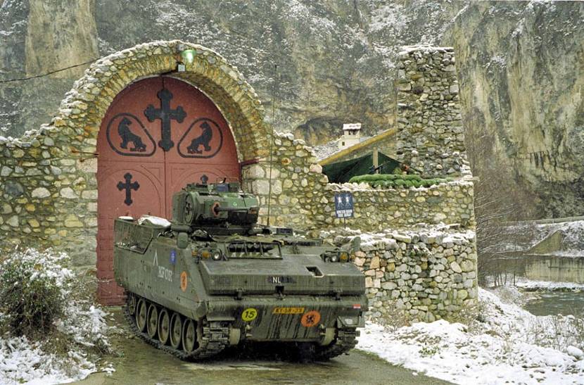 The small group of monks living in this Serbian monastery were afforded protection by the infantrymen of the engineer support battalion.